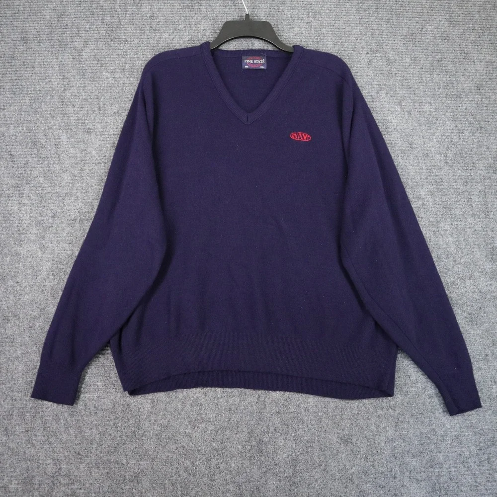 Vintage 90s DuPont V-Neck Sweater Mens 3XL Purple Knit Pine State Corporate Work
